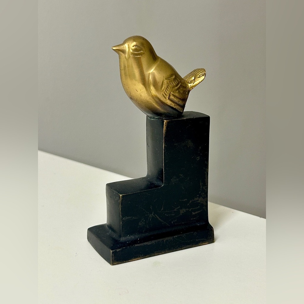 Early 20th Century Antique Art Deco Solid Brass Bird Figurine Statuette